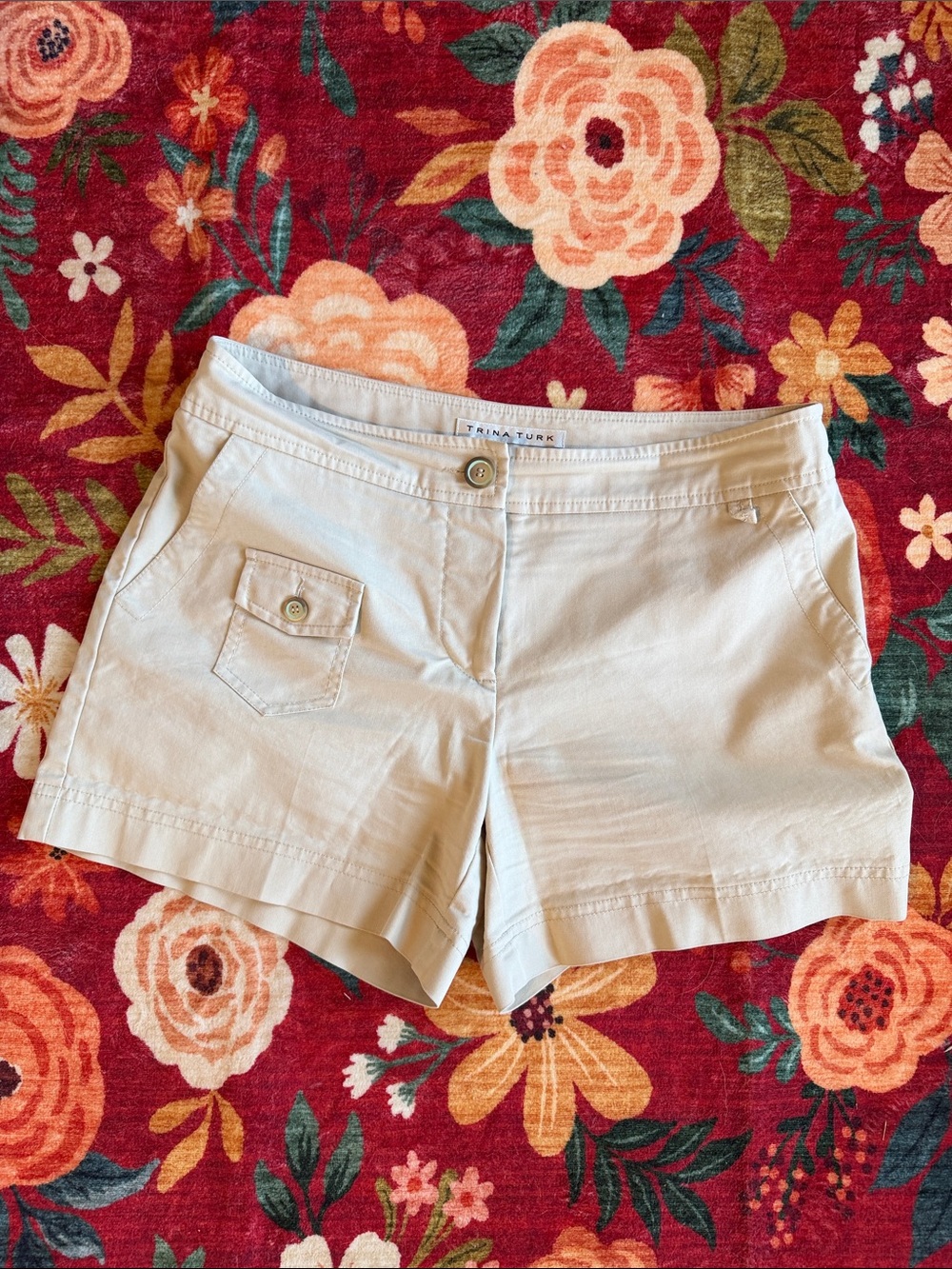 Trina Turk Beige Cotton Blend Casual Bermuda Shorts